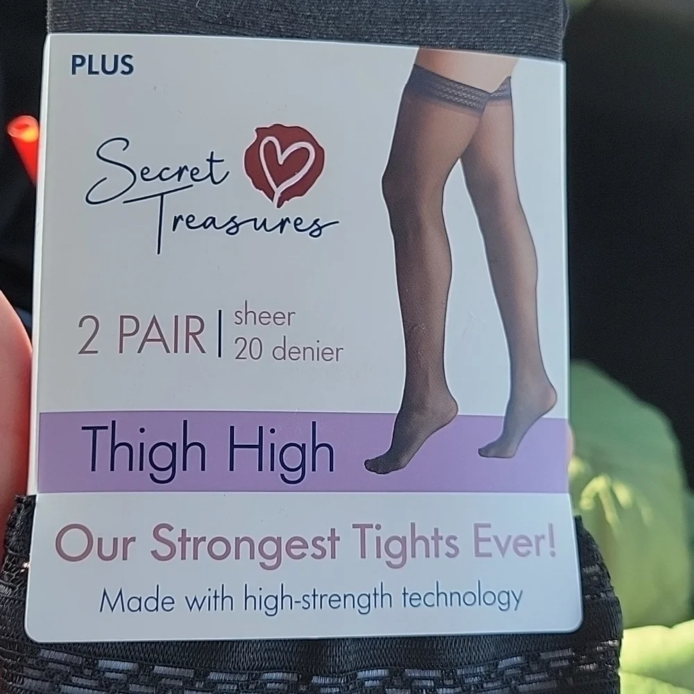 Secret Treasures 2 Pair Pack - Black Sheer Thigh High Plus